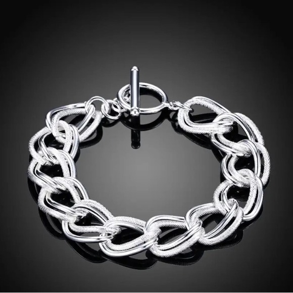 Handcrafted Sterling Silver Bracelet, Unique Chain Link Design Toggle Closure - Picture 5 of 8